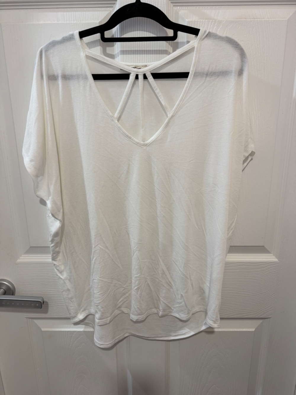 Express White V-Neck Short Sleeve Top with Strappy Back